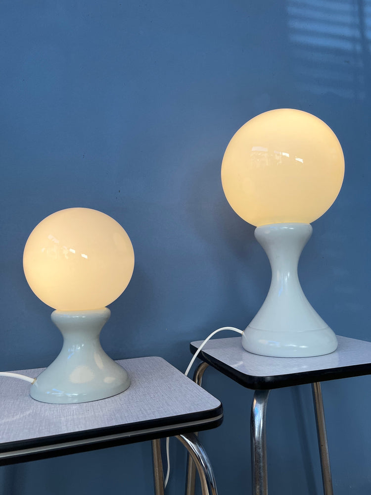 Rare Set (2) of White Space Age Milk Glass Table Lamps