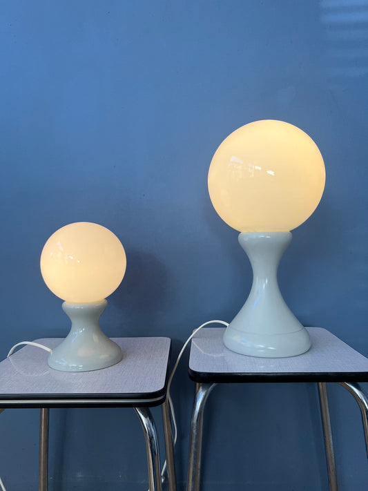 Rare Set (2) of White Space Age Milk Glass Table Lamps