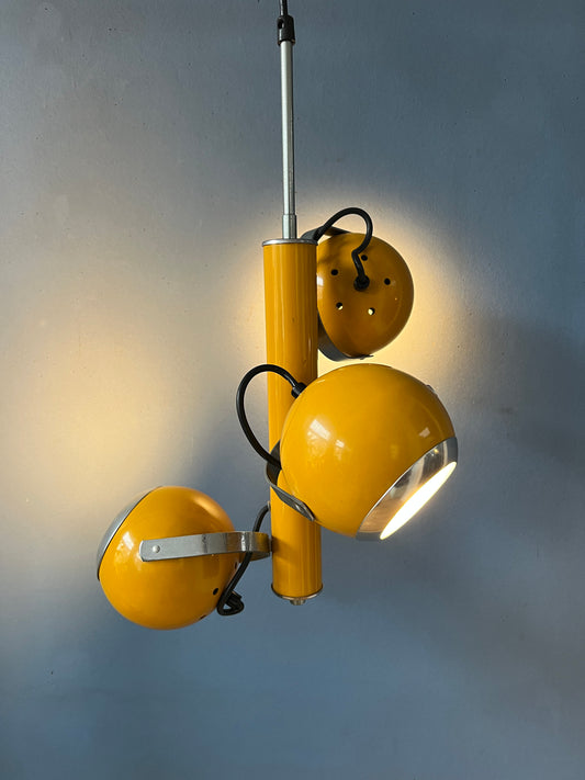 Vintage Space Age Pendant Lamp with Three Yellow Eyeball Shades