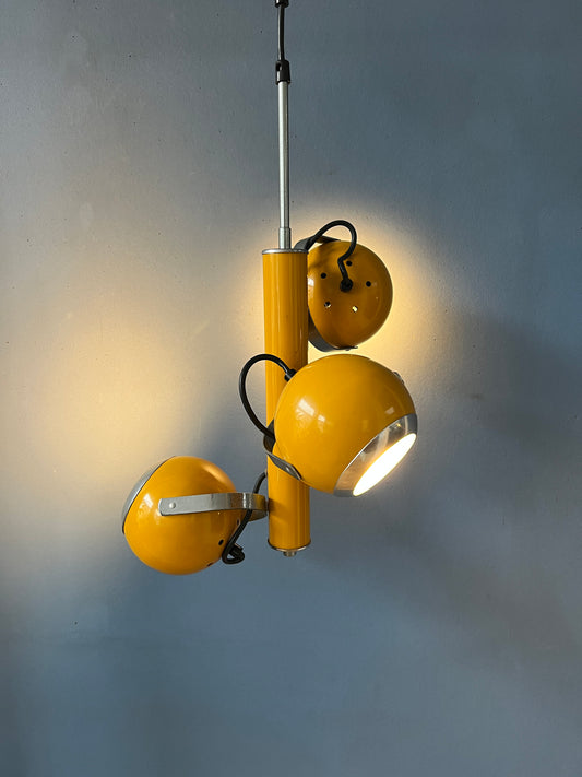 Vintage Space Age Pendant Lamp with Three Yellow Eyeball Shades