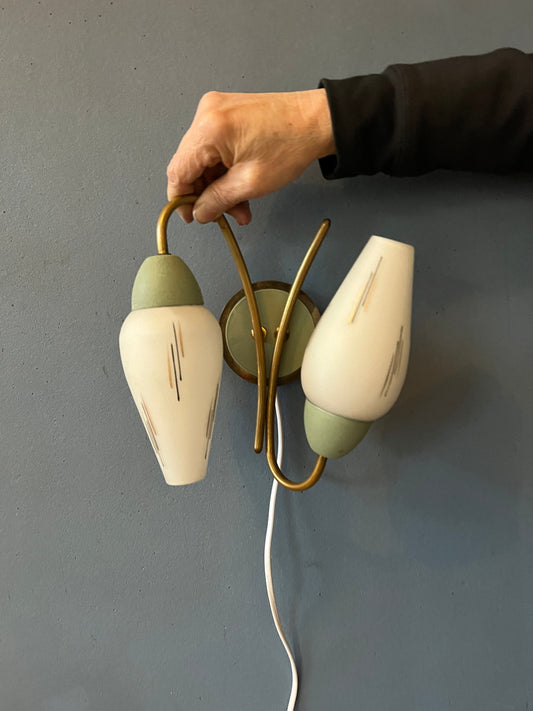 Mid Century Opaline Glass Wall Sconce - Decorative Green Light Fixture