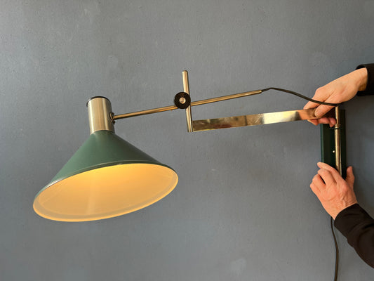 Mid Century Dijkstra Swing Arm Wall Lamp with Green Shade