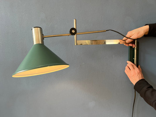 Mid Century Dijkstra Swing Arm Wall Lamp with Green Shade