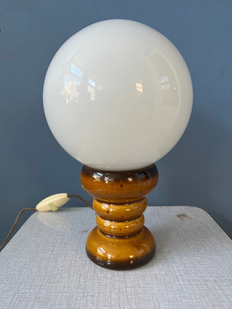 Vintage West Germany Ceramic Table Lamp in Dark Yellow Colour / Retro Glass Desk Light