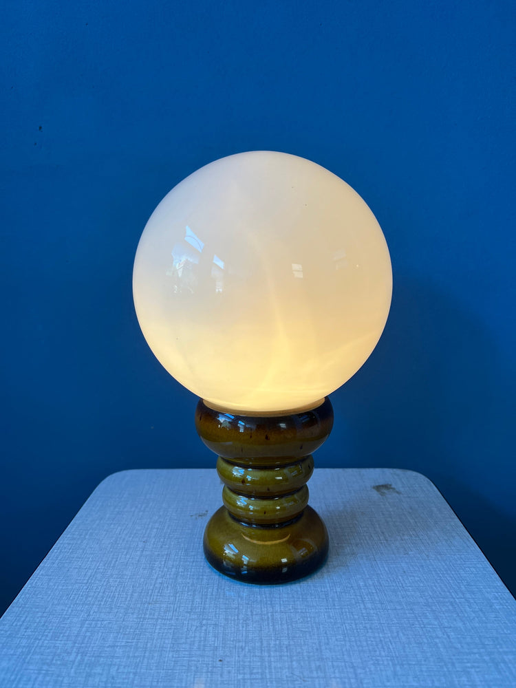 Vintage West Germany Ceramic Table Lamp in Dark Yellow Colour / Retro Glass Desk Light