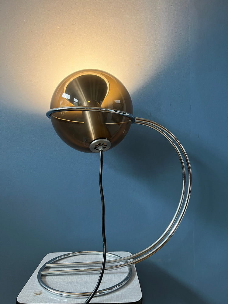 Mid Century Raak Globe Eyeball Table Lamp by Frank Ligtelijn / Space Age Desk Lamp with Glass Shade