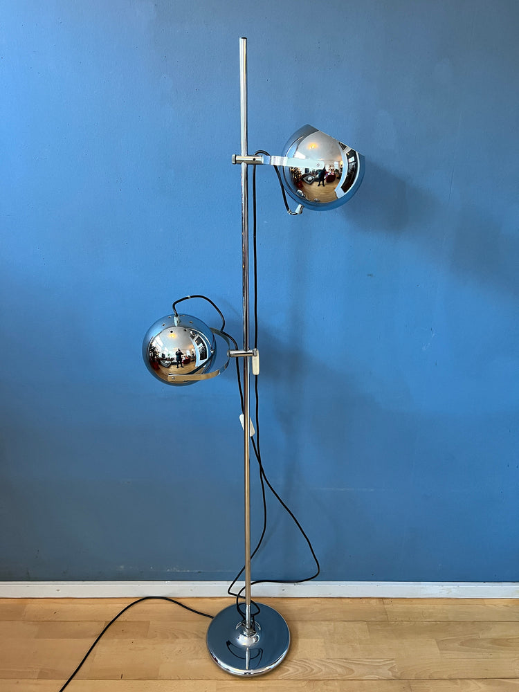 Mid-Century Chrome Herda Eyeball Floor Lamp | Space Age Light | Retro 70s Lighting