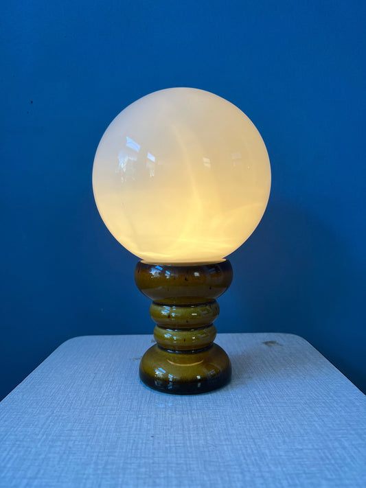 Vintage West Germany Ceramic Table Lamp in Dark Yellow Colour / Retro Glass Desk Light