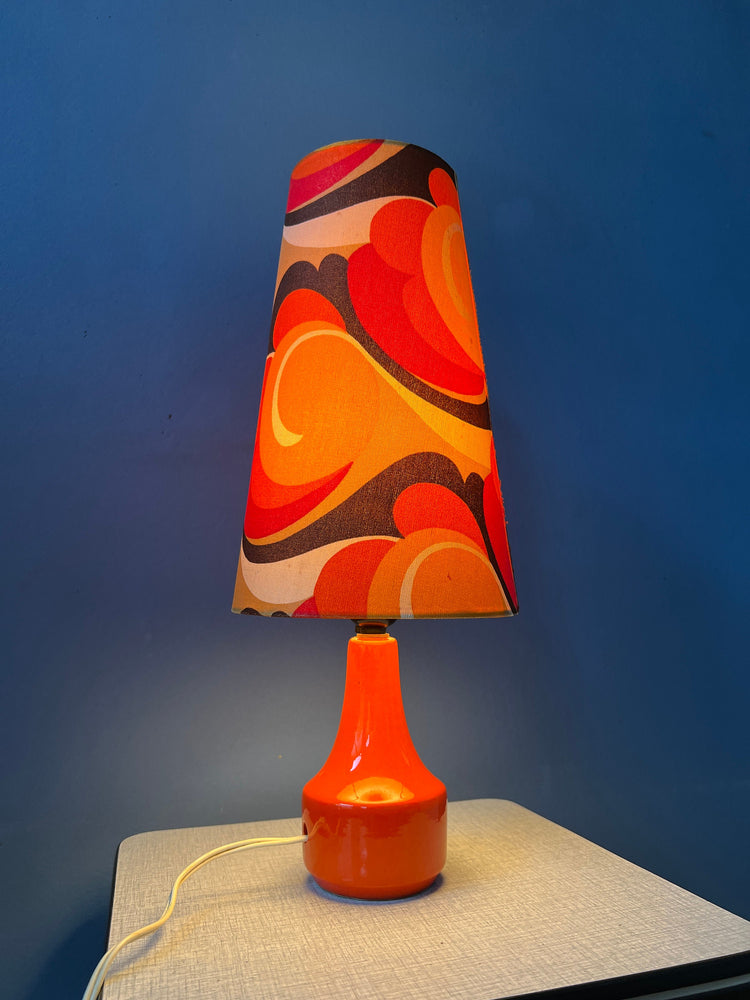 Vintage Orange Space Age Table Lamp with Ceramic Base and Textile Shade / Mid Century Modern Desk Lamp