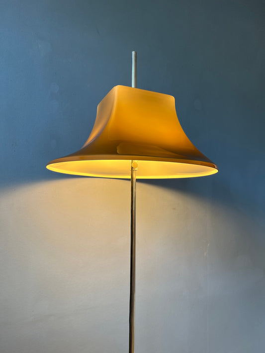 Willem Hagoort Space Age Floor Lamp / Mid Century Standing Light with Brown/Beige Acrylic Glass Shade