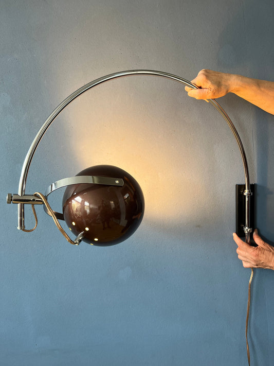 Space Age Eyeball Wall Light by Herda | Mid Century Lighting | Brown 70s Arc Lamp