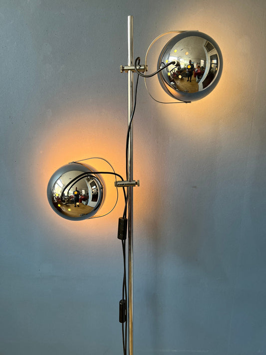 Mid-Century Chrome Herda Eyeball Floor Lamp | Space Age Light | Retro 70s Lighting