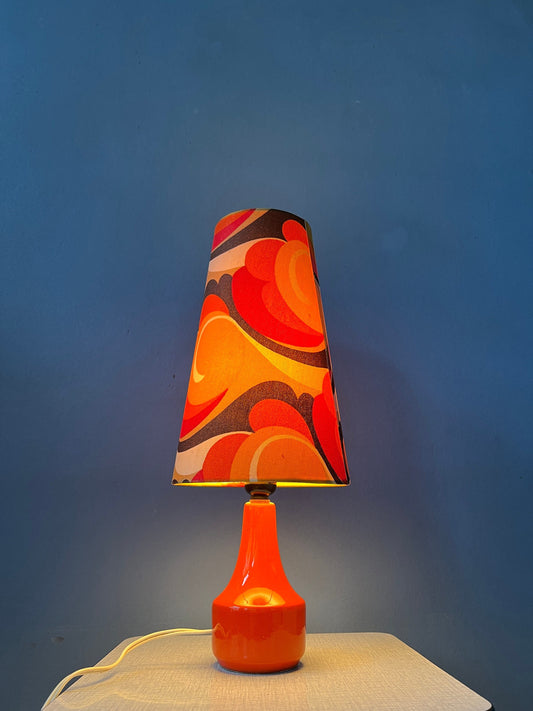 Vintage Orange Space Age Table Lamp with Ceramic Base and Textile Shade / Mid Century Modern Desk Lamp