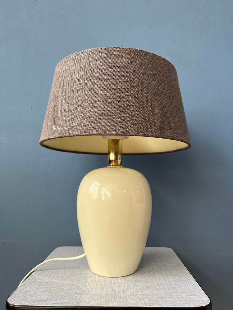 French Bohemian Terracota Table Lamp with Gray/Brown Riviera Maison Shade