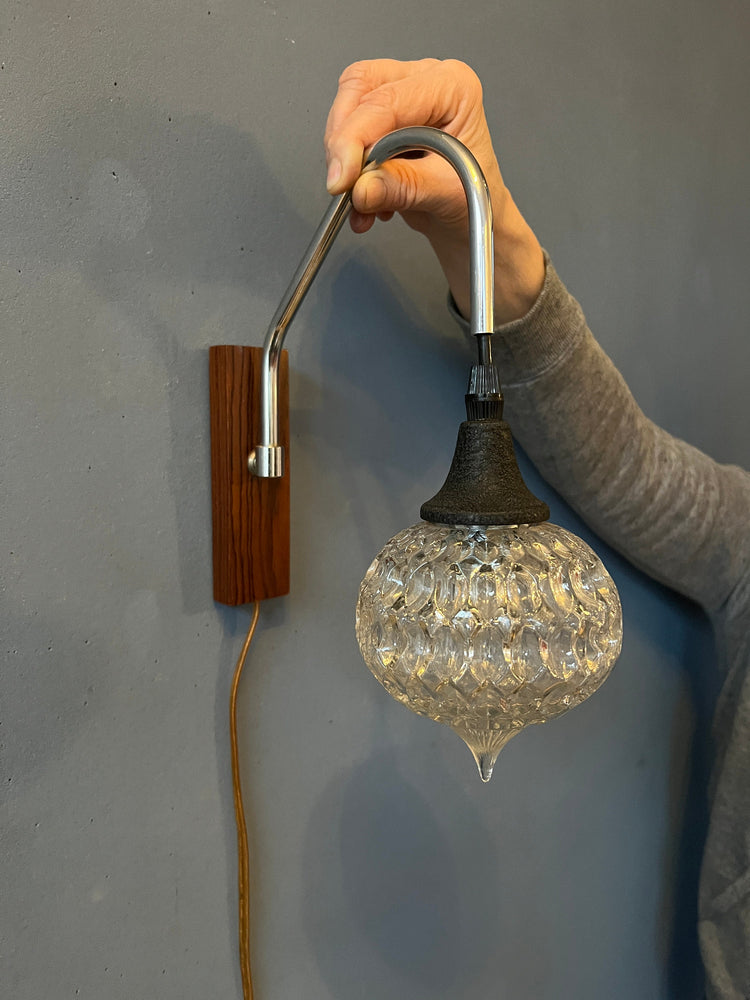 Midcentury Scandinavian Glass Wall Lamp | Kristal Light | 70s Vintage | Teak Lighting