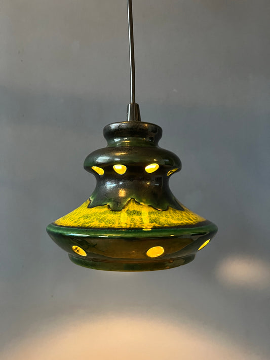 Green West Germany Ceramic Fat Lava Pendant Lamp