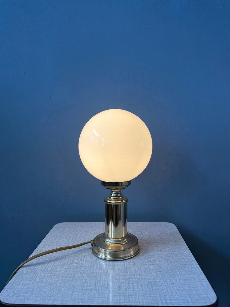 Mid Century Hollywood Regency Table Lamps (2) / Vintage Golden Opaline Glass Desk Lights