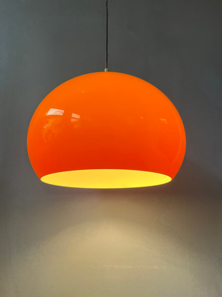 Orange Space Age Mushroom Pendant Lamp with Chrome Top Cap