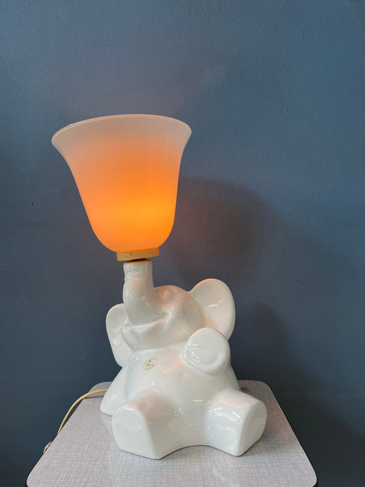 Vintage Elephant Lamp / Porcelain Light / Animal Glass Table Lamp