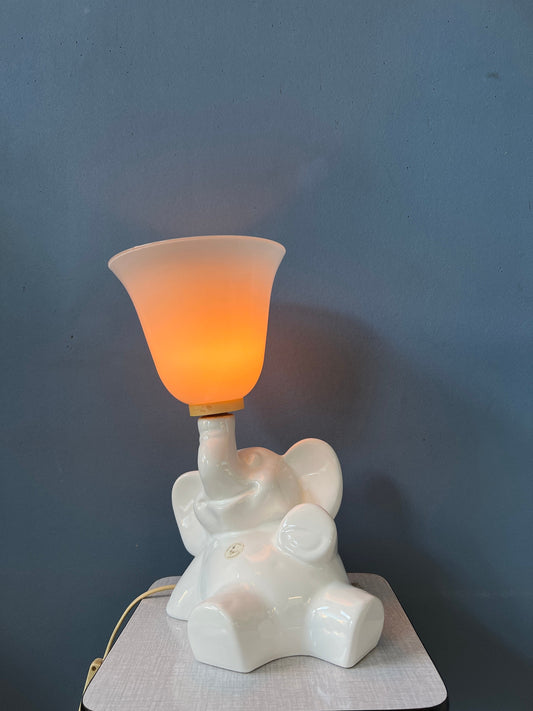 Vintage Elephant Lamp / Porcelain Light / Animal Glass Table Lamp