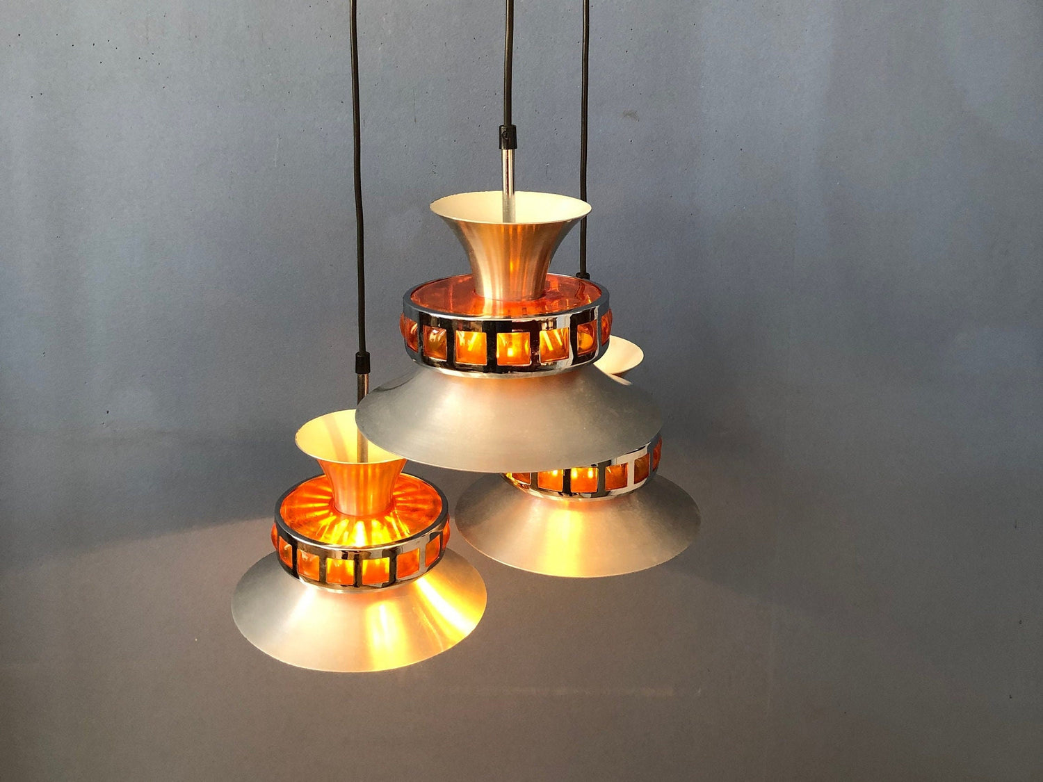 space age chandelier, orange cascade lamp, lakro pendant lamp