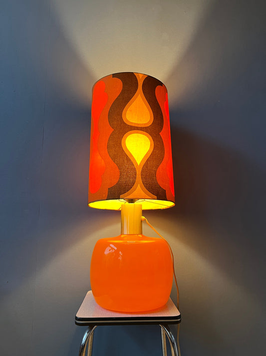 Vintage Orange Space Age Table Lamp with Textile Flower Shade