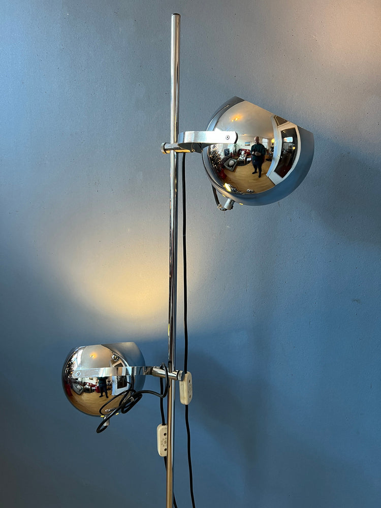 Mid-Century Chrome Herda Eyeball Floor Lamp | Space Age Light | Retro 70s Lighting