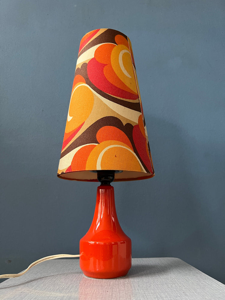 Vintage Orange Space Age Table Lamp with Ceramic Base and Textile Shade / Mid Century Modern Desk Lamp