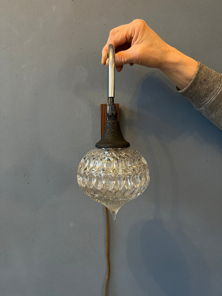 Midcentury Scandinavian Glass Wall Lamp | Kristal Light | 70s Vintage | Teak Lighting