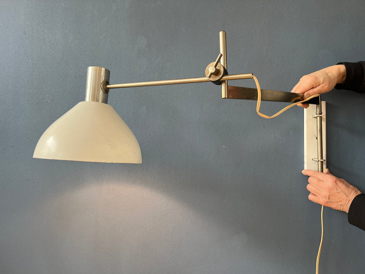 Dijkstra Swing Arm Mid Century Wall Lamp with Beige Shade