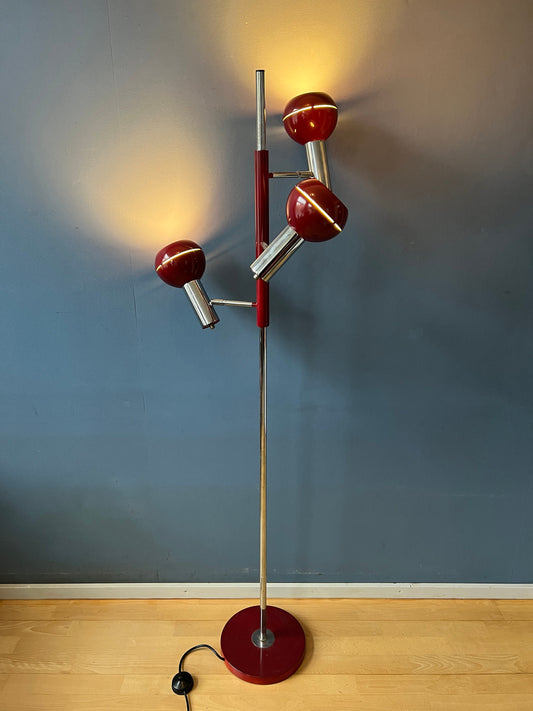 Vintage Wilko Eyeball Floor Lamp in Bordeaux Red | Space Age Lamp