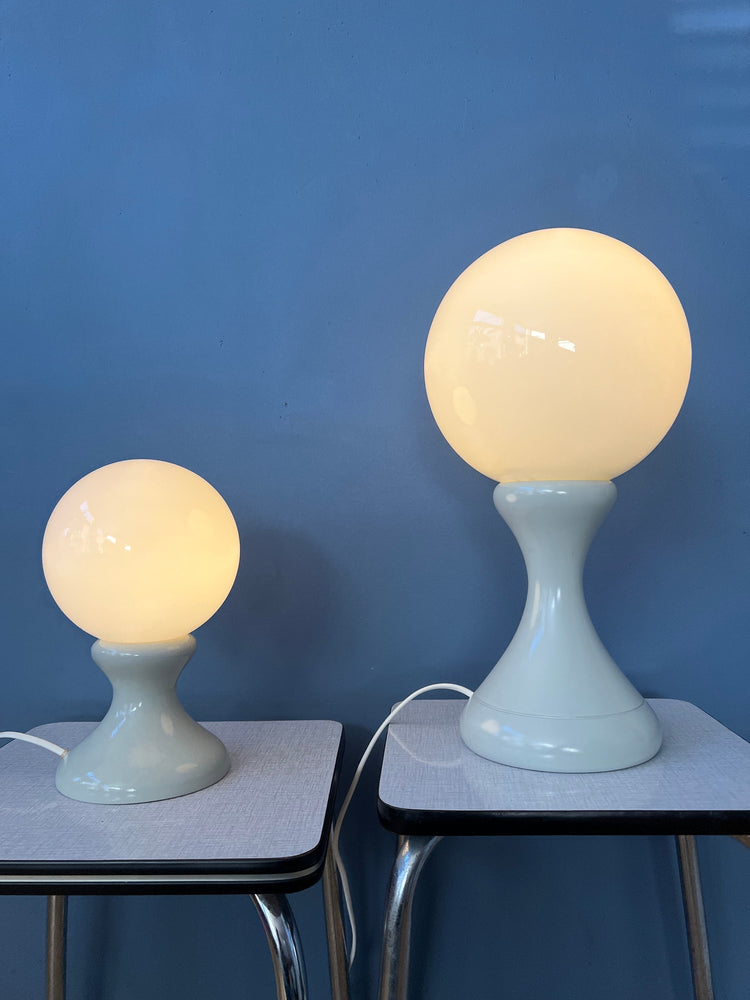 Rare Set (2) of White Space Age Milk Glass Table Lamps