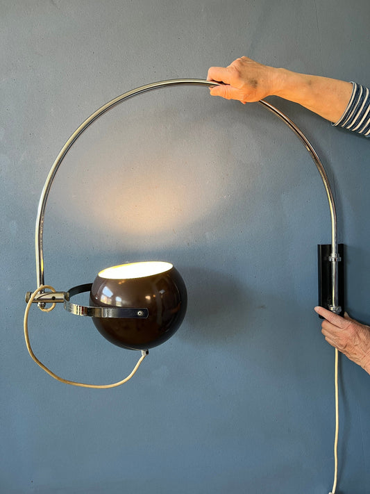 Vintage Herda Eyeball Wall Light | Space Age Chrome Lighting | 70s Arc Lamp