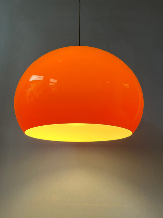 Orange Space Age Mushroom Pendant Lamp with Chrome Top Cap