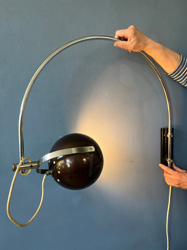 Vintage Herda Eyeball Wall Light | Space Age Chrome Lighting | 70s Arc Lamp