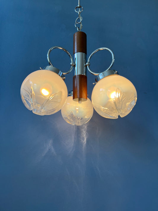 Mazzega Murano Chandelier / Space Age Glass Pendant Light / Mid Century 70s Vintage Ceiling Lamp