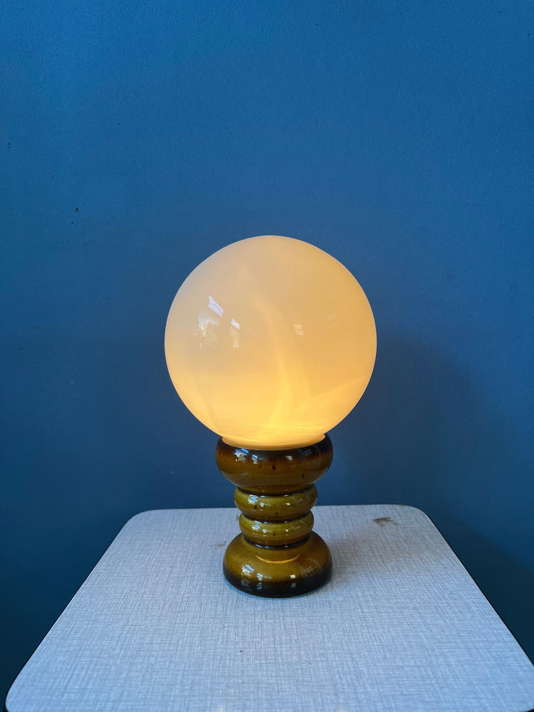 Vintage West Germany Ceramic Table Lamp in Dark Yellow Colour / Retro Glass Desk Light