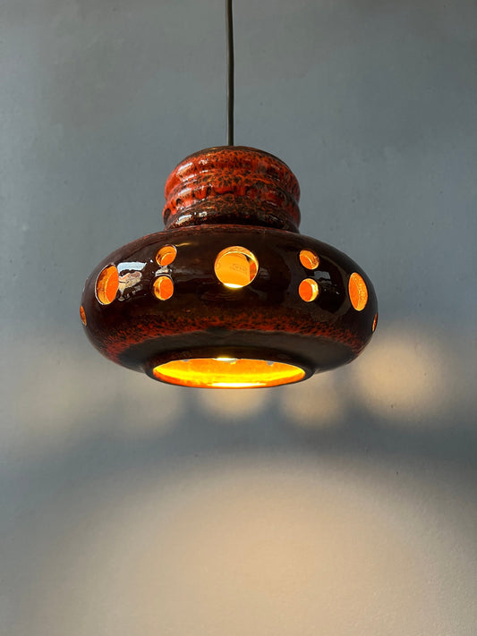 Red Mid Century West Germany Ceramic Pendant Lamp