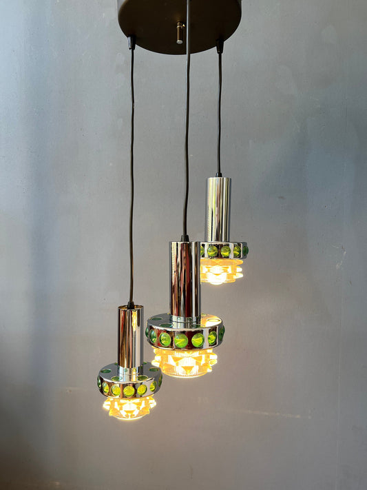 Vintage Massive Cascade Pendant Lamp | Green Space Age Chandelier | Mid Century Lighting