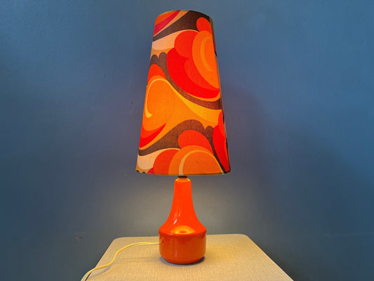 Vintage Orange Space Age Table Lamp with Ceramic Base and Textile Shade / Mid Century Modern Desk Lamp