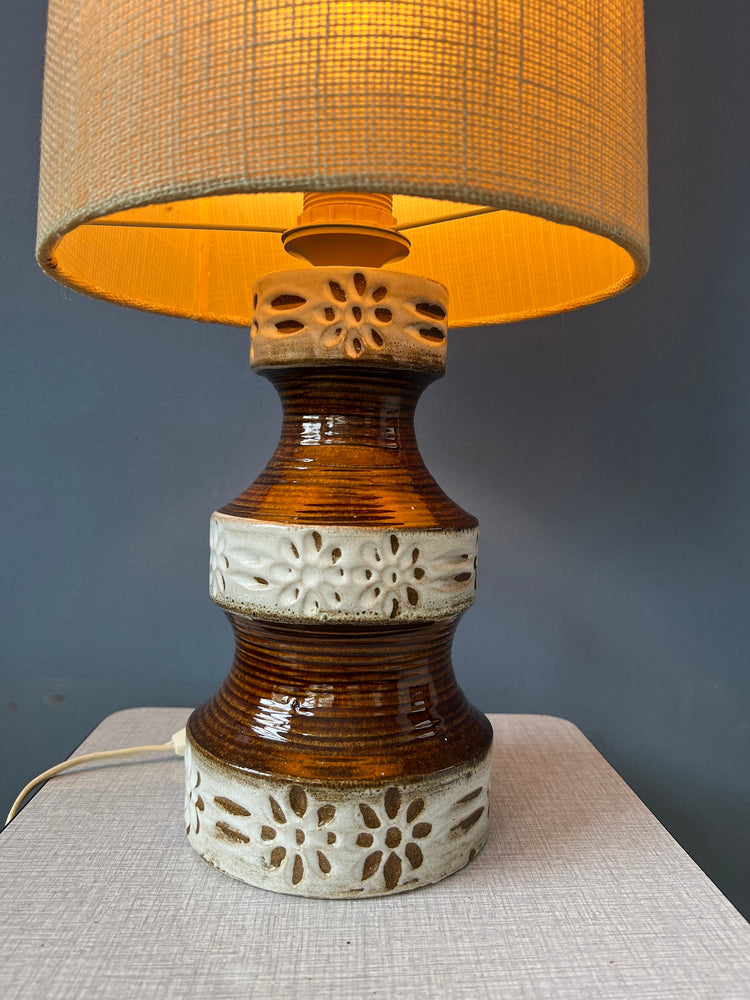 West Germany Fat Lava Ceramic Table Lamp / Mid Century German Desk Lamp