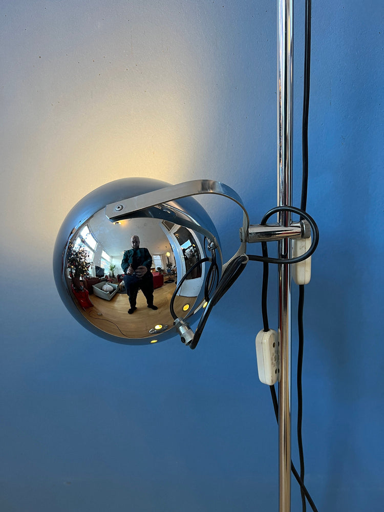 Mid-Century Chrome Herda Eyeball Floor Lamp | Space Age Light | Retro 70s Lighting