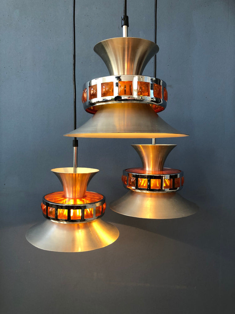 lakro cascade lamp, vintage space age cascade lamp, orange space age chandelier