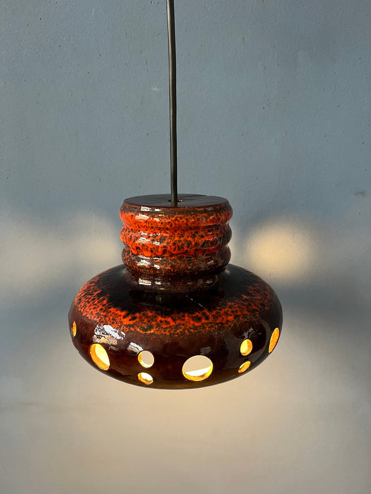 Red Mid Century West Germany Ceramic Pendant Lamp