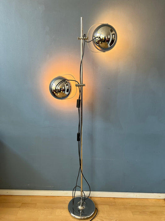 Mid-Century Chrome Herda Eyeball Floor Lamp | Space Age Light | Retro 70s Lighting