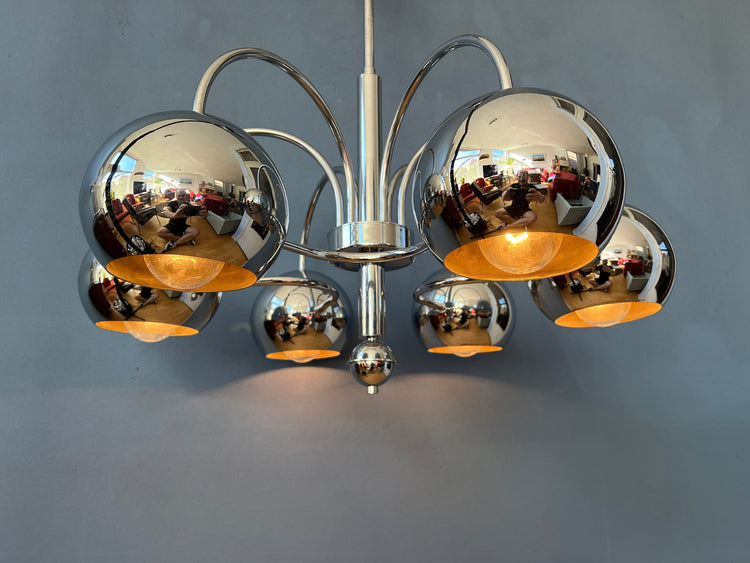 Vintage Sputnik Space Age Chandelier Pendant Lamp | Mid Century 70s Chrome Light Fixture