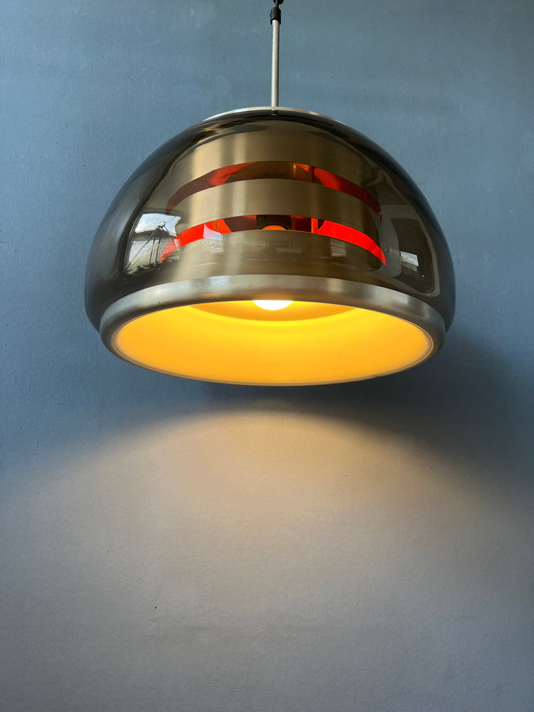 Mid century Smoked Glass Space Age Pendant / Space Age Lamp / Vintage 70s Lighting