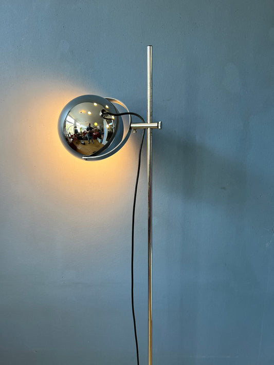 Mid Century Herda Chrome Eyeball Floor Lamp | Space Age Standing Light