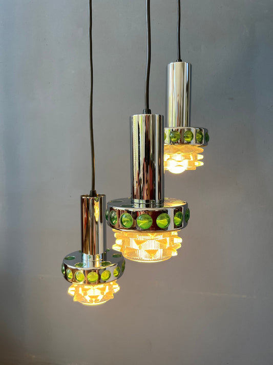 Vintage Massive Cascade Pendant Lamp | Green Space Age Chandelier | Mid Century Lighting