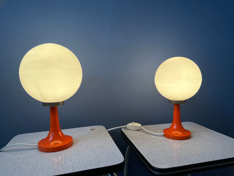 Vintage Set (2) Opaline Glass Table Lamps | Murano Lamp | Mid Century Lamp | Space Age